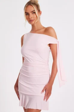 Quiz Asymmetric Mini Dress Baby Pink Sale