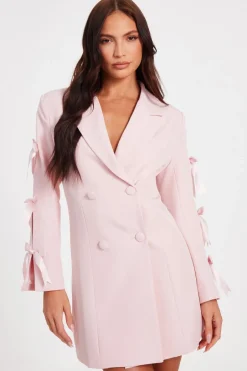 Quiz Bow Sleeve Blazer Dress Baby Pink Hot