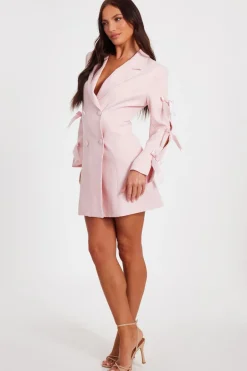 Quiz Bow Sleeve Blazer Dress Baby Pink Hot