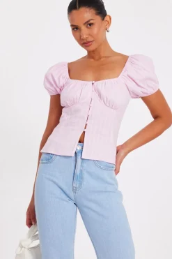 Quiz Baby Pink Button Front Top Outlet