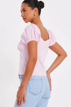 Quiz Baby Pink Button Front Top Outlet
