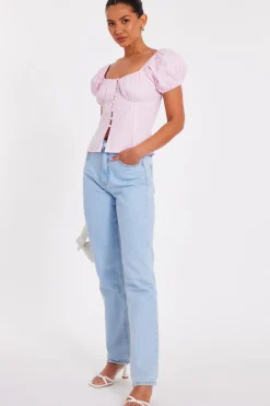Quiz Baby Pink Button Front Top Outlet