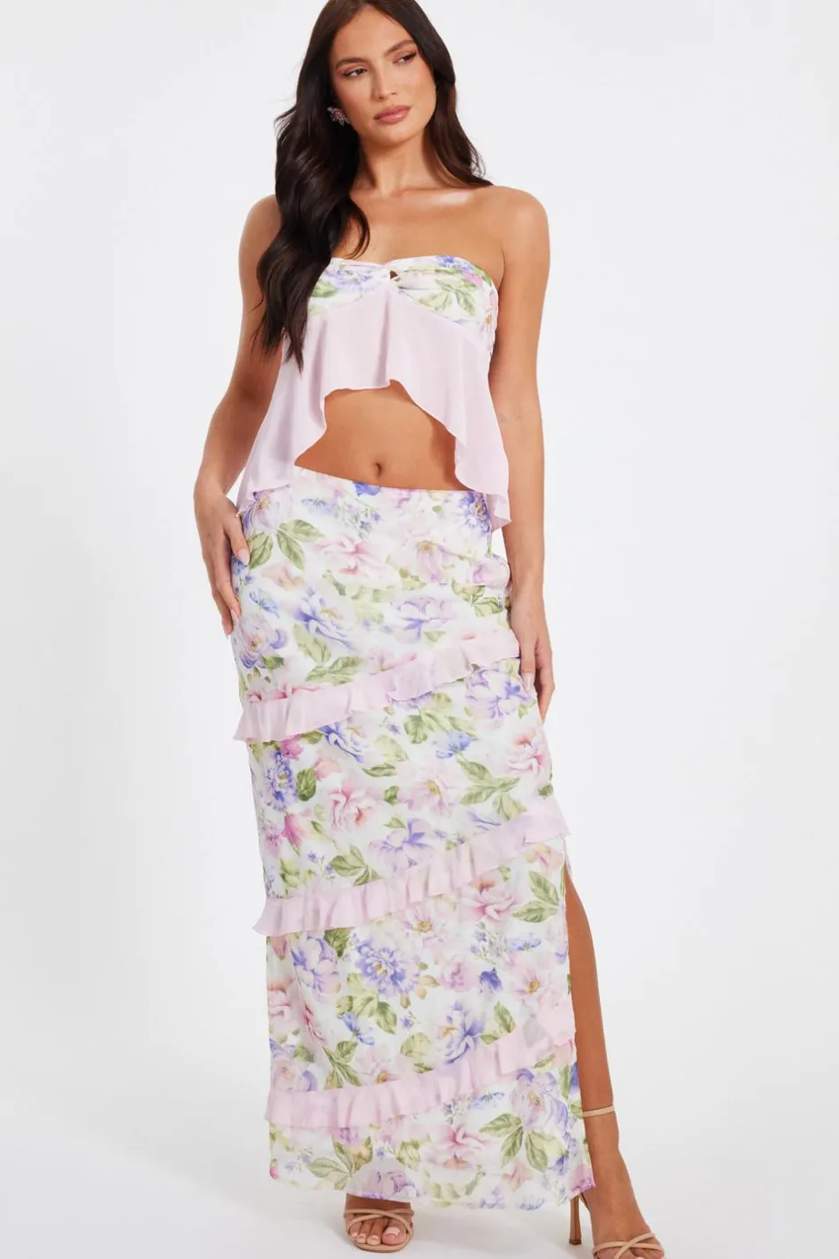Quiz Baby Pink Chiffon Ruffle Maxi Skirt Best