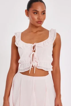 Quiz Baby Pink Ruffle Crop Top Discount