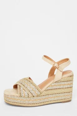 Quiz Cross Strap Diamante Wedges Beige Best