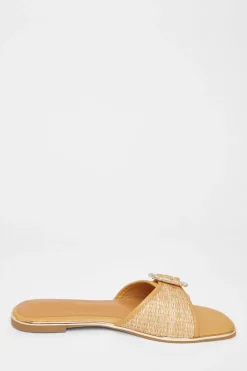 Quiz Diamante Buckle Flat Sandals Beige Discount
