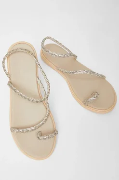 Quiz Diamante Pleated Flat Sandals Beige Online