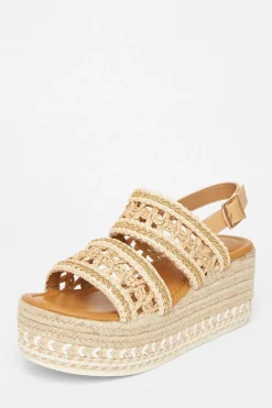 Quiz Beige Double Strap Flatform Sandals Online