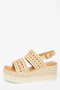 Quiz Beige Double Strap Flatform Sandals Online