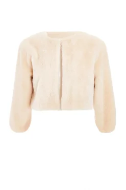 Quiz Faux Fur Crop Sleeve Cape Beige Clearance