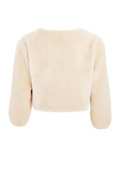 Quiz Faux Fur Crop Sleeve Cape Beige Clearance