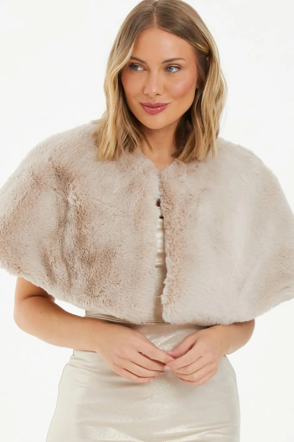 Quiz Faux Fur Wrap Beige