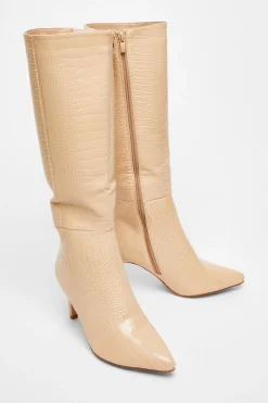 Quiz Beige Faux Leather Knee High Boots Sale