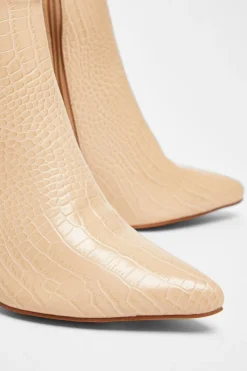 Quiz Beige Faux Leather Knee High Boots Sale