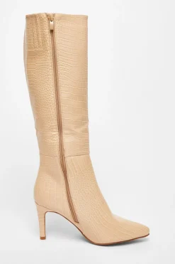 Quiz Beige Faux Leather Knee High Boots Sale