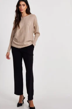 Quiz Knit Foil Detail Jumper Beige New