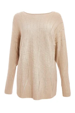Quiz Knit Foil Detail Jumper Beige New