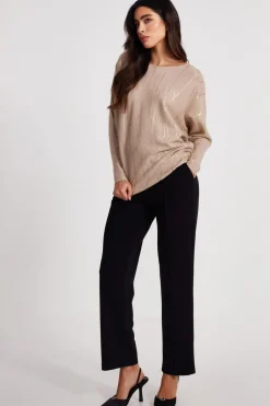 Quiz Knit Foil Detail Jumper Beige New