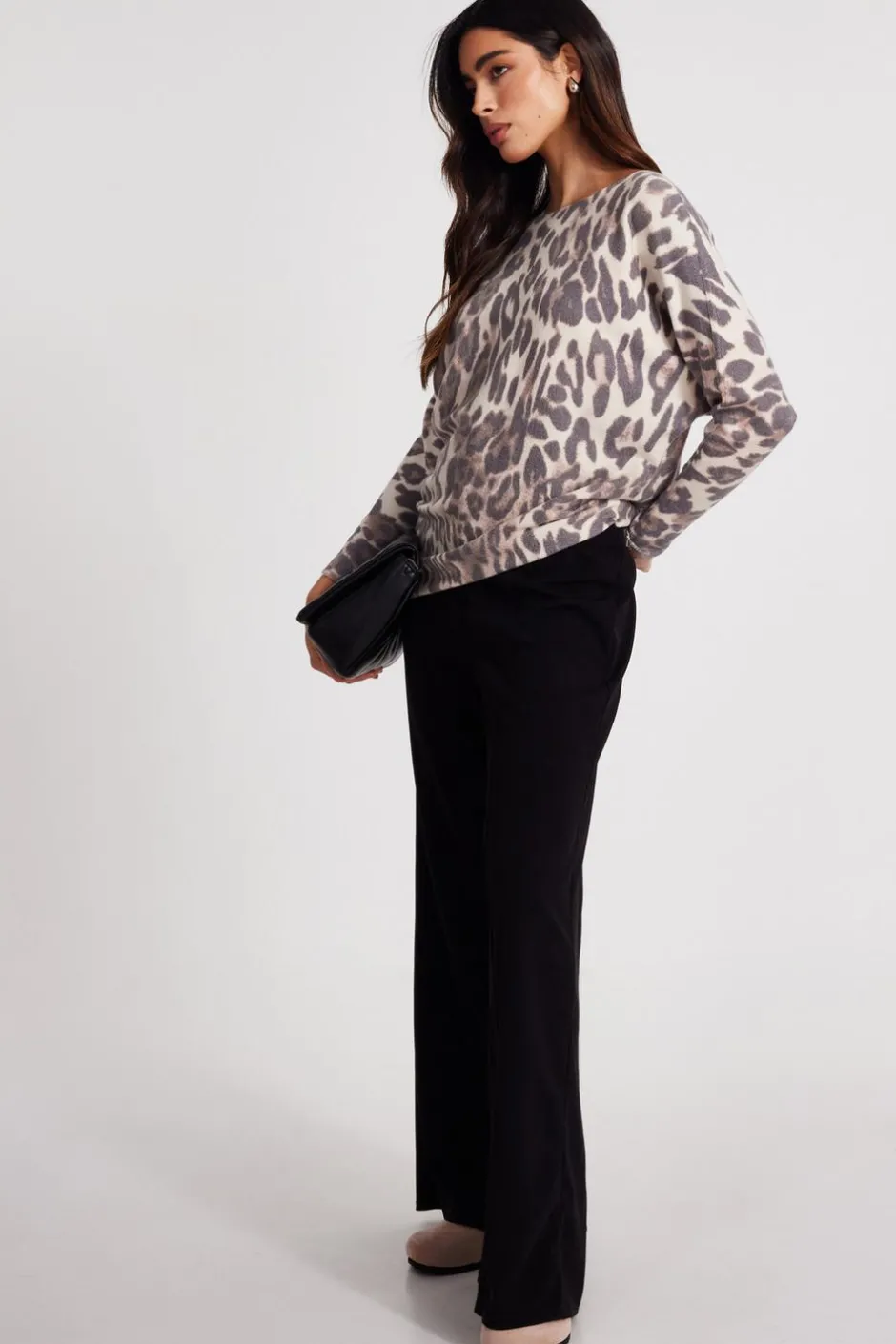 Quiz Beige Knit Leopard Print Jumper Best