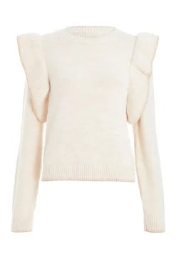 Quiz Knitted Frill Sleeve Jumper Beige Sale