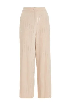 Quiz Beige Pinstripe Embellished Wide Leg Trousers Hot