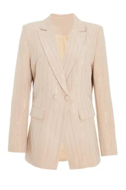 Quiz Beige Pinstripe Embellished Blazer Discount
