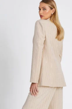 Quiz Beige Pinstripe Embellished Blazer Discount