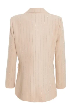 Quiz Beige Pinstripe Embellished Blazer Discount
