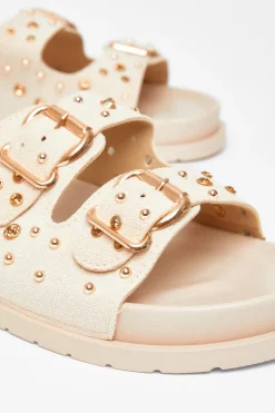 Quiz Beige Studded Flat Sandals Outlet