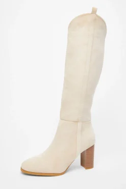 Quiz Western Knee High Boots Beige New