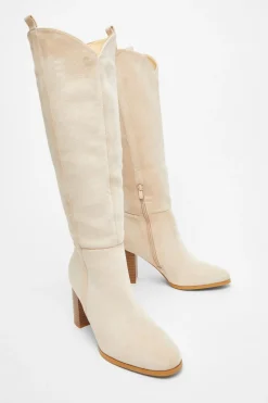 Quiz Western Knee High Boots Beige New