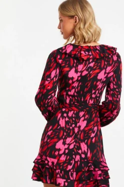 Quiz Black Animal Print Wrap Skater Dress Hot