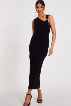 Quiz Black Asymmetric Midaxi Dress Outlet