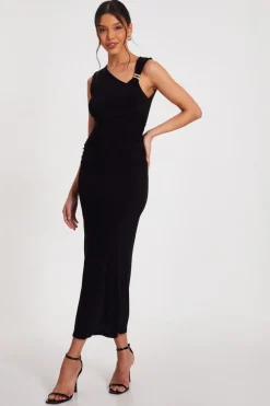 Quiz Black Asymmetric Midaxi Dress Outlet