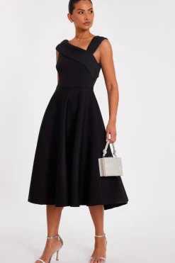 Quiz Asymmetric Midi Dress Black Hot