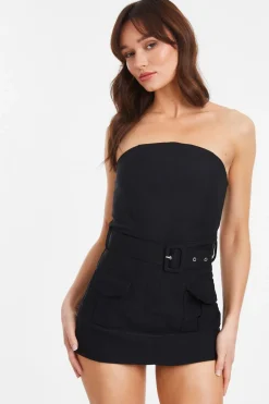 Quiz Black Bandeau Belted Skort Playsuit Best