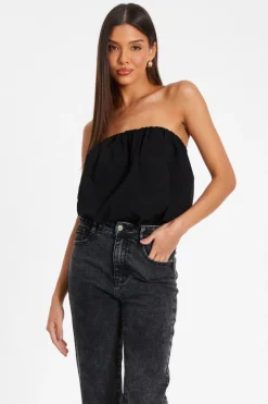 Quiz Black Bandeau Puffball Bodysuit Hot