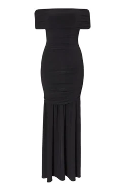 Quiz Bardot Drop Waist Maxi Dress Black Discount