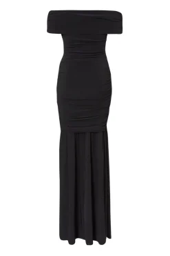 Quiz Bardot Drop Waist Maxi Dress Black Discount