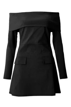 Quiz Black Bardot Long Sleeve Mini Dress Hot