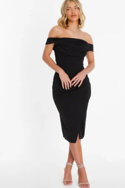 Quiz Black Bardot Midi Wrap Dress Best