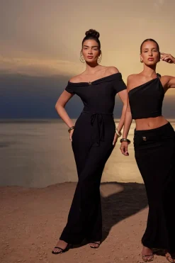 Quiz Black Bardot Palazzo Jumpsuit Outlet