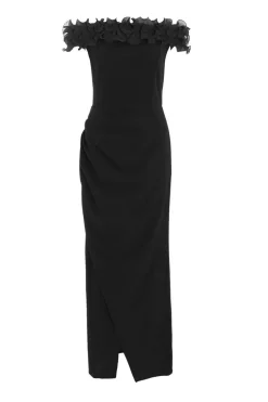 Quiz Black Bardot Ruffle Ruched Maxi Dress New