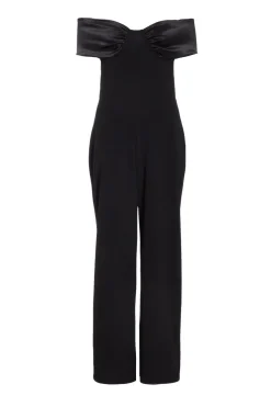 Quiz Black Bardot Satin Detail Jumpsuit Sale