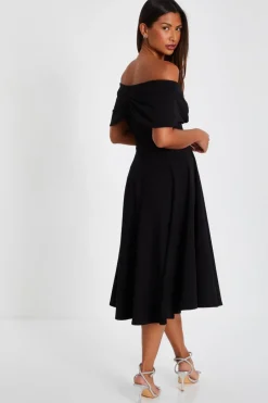 Quiz Bardot Skater Midi Dress Black Outlet