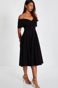 Quiz Bardot Skater Midi Dress Black Outlet