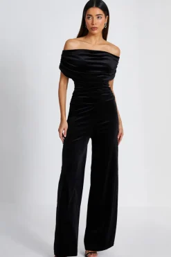 Quiz Black Bardot Velvet Jumpsuit Clearance