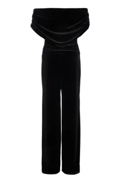 Quiz Black Bardot Velvet Jumpsuit Clearance