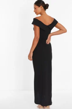 Quiz Black Bardot Wrap Maxi Dress