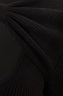 Quiz Bow Detail Knitted Top Black Hot